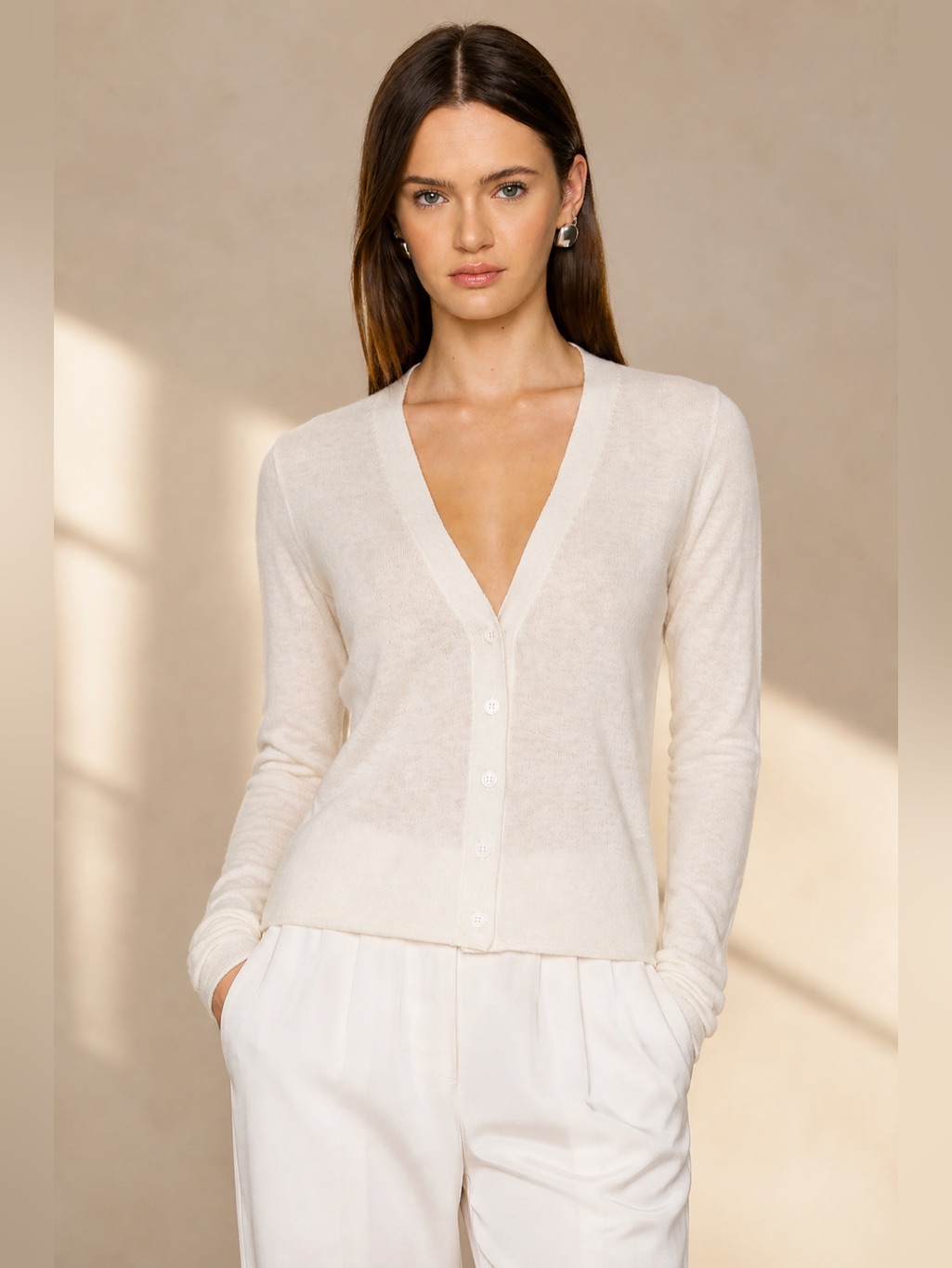 Skims Sheer Feather Weight Cashmere Cardigan Egret | 100% Cashmere Xs